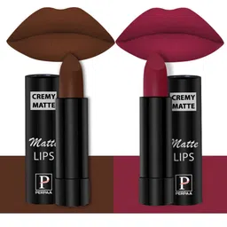 PERPAA Set Of 2 Creamy Matte Long-Stay Lipstick - Cocoa Brown 67 & Candy Pink 87-19