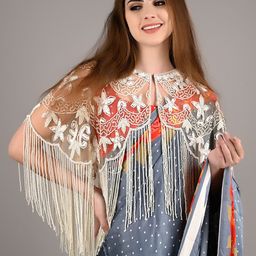 ODETTE Embellished Tasseled Acrylic Crop Sheer Shrug-36