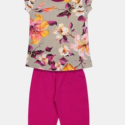 OHMS Girls Magenta & Grey Printed T-shirt with Capris-image-32