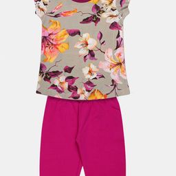 OHMS Girls Magenta & Grey Printed T-shirt with Capris-image-33