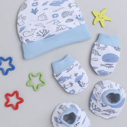 BUMZEE Boys Printed Beanie With Mitten Bootie Set image 1