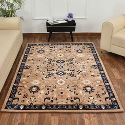 PRESTO Beige & Blue Traditional Printed Non-Shredding Rectangular Carpet image 1