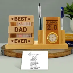TIED RIBBONS Brown & Red Fathers Day Gift Pen Stand with Greeting Card Combo-picture-3