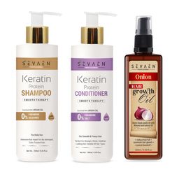 SEVAEN Set of Keratin Smooth Shampoo 250 ml - Conditioner 250 ml - Onion Hair Oil 100 ml-17