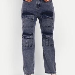 Next One Women Smart Wide Leg High-Rise Heavy Fade Stretchable Cargo Jeans-picture-14