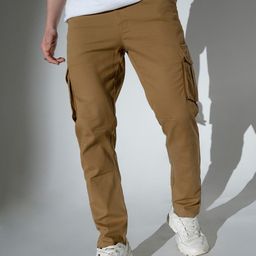 Hubberholme Men Olive Brown Slim Fit Solid Cargos-image-19
