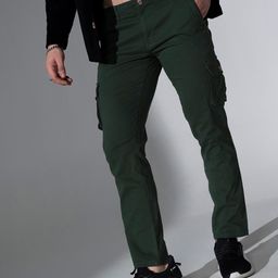 Hubberholme Men Olive Green Solid Slim Fit Cargos-image-22