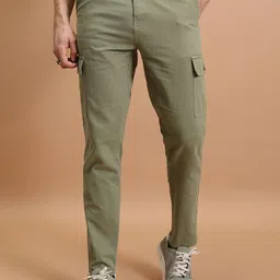HIGHLANDER Men Tapered Fit Solid Mid-Rise Plain Cotton Cargos-image-82