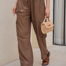 FEATHERS CLOSET Women Relaxed  Easy Wash Corduroy Cargos Trousers-picture-42