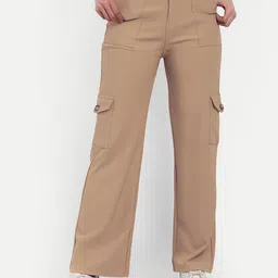 Next One Women Smart Straight Fit High-Rise Easy Wash Corduroy Cargos Trousers-image-62