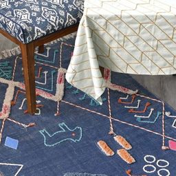 Art Avenue Blue & Orange Geometric Embroidered & Applique Cotton Rectangular Carpet-image-37