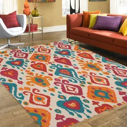 BLANC9 Red & Orange Ecletic Ikat Printed Cotton Carpet-image-8