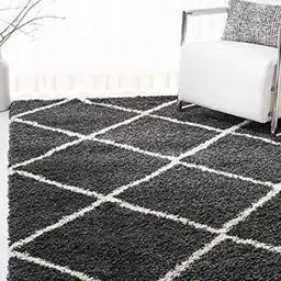AaHo Decor White & Grey Geometric Shaggy Woolen Carpet-image-86
