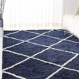 AaHo Decor Blue & White Geometric Shaggy Carpet-image-38