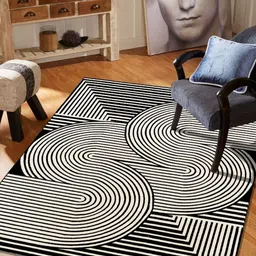 MODEFE Black & White Geometric Anti-Skid Rectangular Carpet image 1