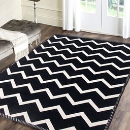 Sparrow world Black & White Printed Chennille Carpet-81