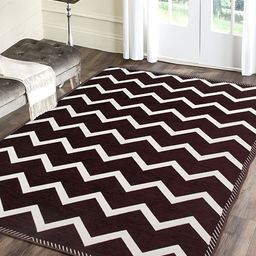 Sparrow world Brown & White Striped Velvet Carpet-13