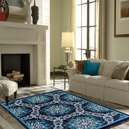 ZESTURE Blue Ethnic Motifs Regular Carpet-36