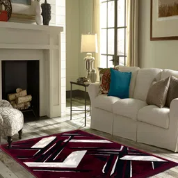 ZESTURE Maroon & White Abstract Printed Carpet-26