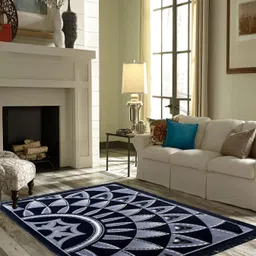 ZESTURE Black & Blue Abstract Rectangle Shaped Carpet-13