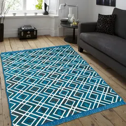 ZESTURE Blue & White Geometric Printed Carpet-1