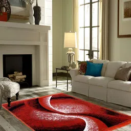 ZESTURE Red & Black Abstract Rectangle Shaped Carpet-1