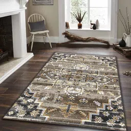 Sparrow world Yellow Bohemian Anti-Skid Polyester Carpet-30
