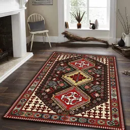 Sparrow world Peach-Coloured Bohemian Anti-Skid Polyester Carpet-26