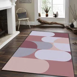 Sparrow world Peach-Coloured Bohemian Anti-Skid Polyester Carpet-0