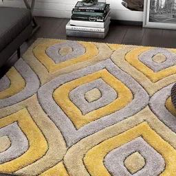 Shopgallery Yellow & Grey Geometric Anti-Skid Shaggy Carpet-26