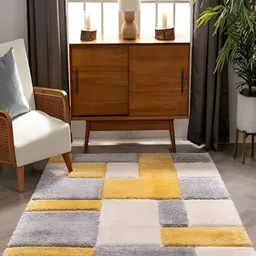Shopgallery Mustard & Grey Geometric Anti-Skid Shaggy Carpet-image-58
