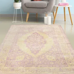 Saral Home Pink & Yellow Printed Cotton Rectangular Carpet-18