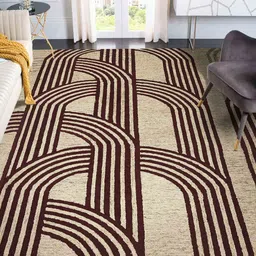saraswatii global Beige & Brown Striped Hand Tufted Rectangular Carpet image 1