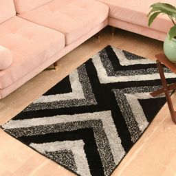 FABURAA Black Geometric Anti-Skid Cotton Carpet-51