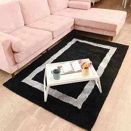 FABURAA Black Geometric Anti Skid Cotton Carpet-image-20