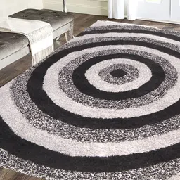 FABURAA Black Geometric Anti Skid Cotton Carpet-49