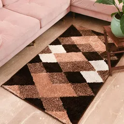 FABURAA Brown Geometric Anti Skid Cotton Carpet-image-24