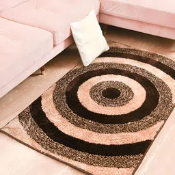 FABURAA Brown Geometric Anti Skid Cotton Carpet-21