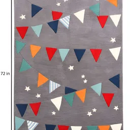 LITTLELOOMS Grey & Orange Hand-Tufted Reactangular Woollen Carpet image 3