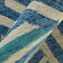 saraswatii global Beige & Blue Striped Hand Tufted Rectangular Carpet image 5