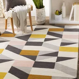 Safiya Carpet Beige Geometric Hand-Tufted Woollen Carpets-image-13