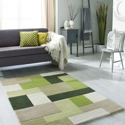 Safiya Carpet Green Geometric Hand-Tufted Woollen Carpets-image-43
