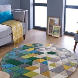 Safiya Carpet Green Geometric Hand-Tufted Woollen Carpets-image-91