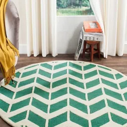 Safiya Carpet Green Geometric Hand-Tufted Woollen Carpets-image-56