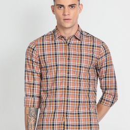 Flying Machine Tartan Checked Herringbone Plaid Slim Fit Casual Shirt-picture-37