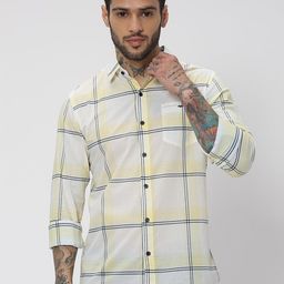 Mufti Plus Size Trim Slim Fit Windowpane Checks Checked Pure Cotton Casual Shirt-image-89