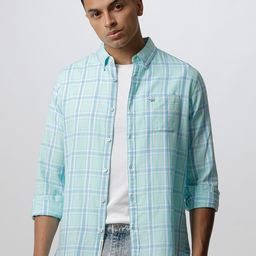 THE BEAR HOUSE Men Sea Green Slim Fit Windowpane Checks Checked Casual Shirt-image-83