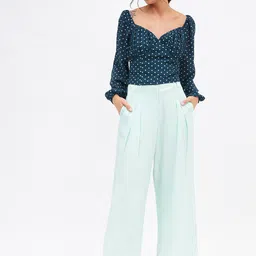 Kibo Polka Dot Printed Sweetheart Neck Bishop Sleeves Chiffon Casual Top-picture-5