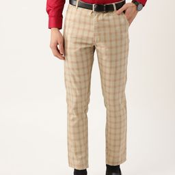 SOJANYA Men Beige & Brown Checked Smart Regular Fit Regular Trousers-image-69