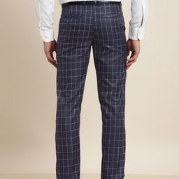 SOJANYA Men Navy Blue & Grey Checked Smart Regular Fit Formal Trousers image 3